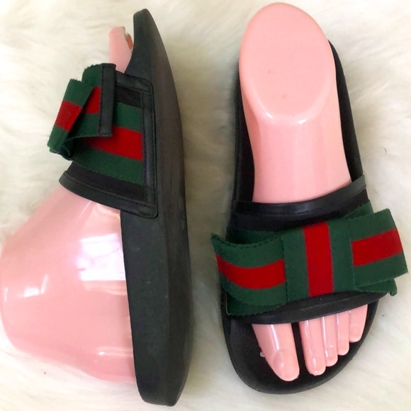 Gucci Women's Satin Web Sylvie Bow Slides Sz 36 - Picture 5 of 13